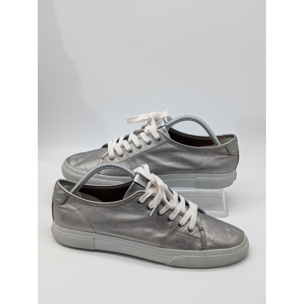 Frye Gia Low Lace Women's 9.5M Pewter Leather Sneakers Metallic Silver
